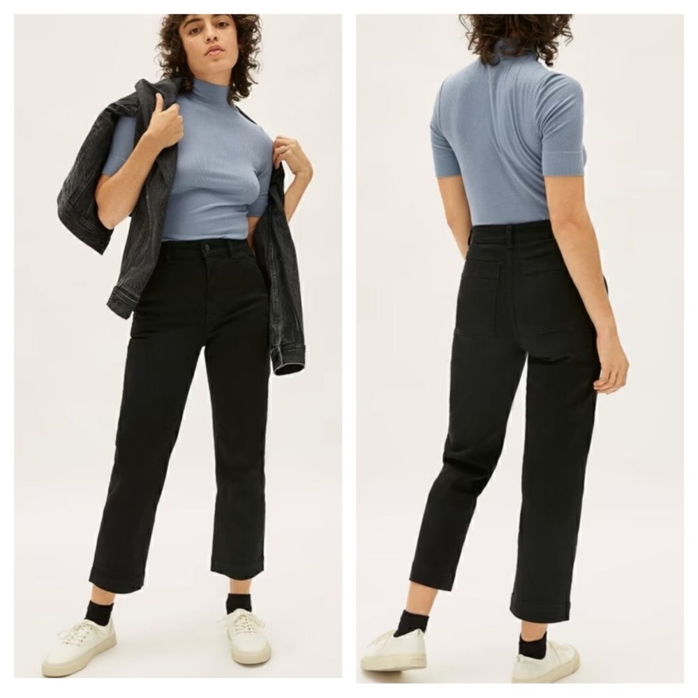 Everlane Jeans Straight Leg Crop‎ 00 High Waist Black Gray Slant Pockets Capri